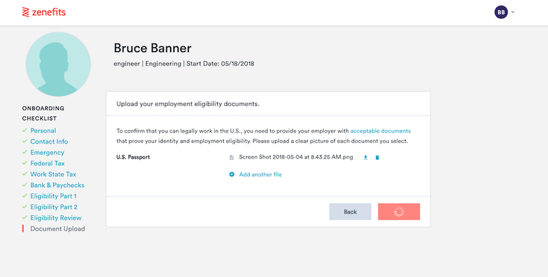 Zenefits HR 入職解決方案網頁截圖